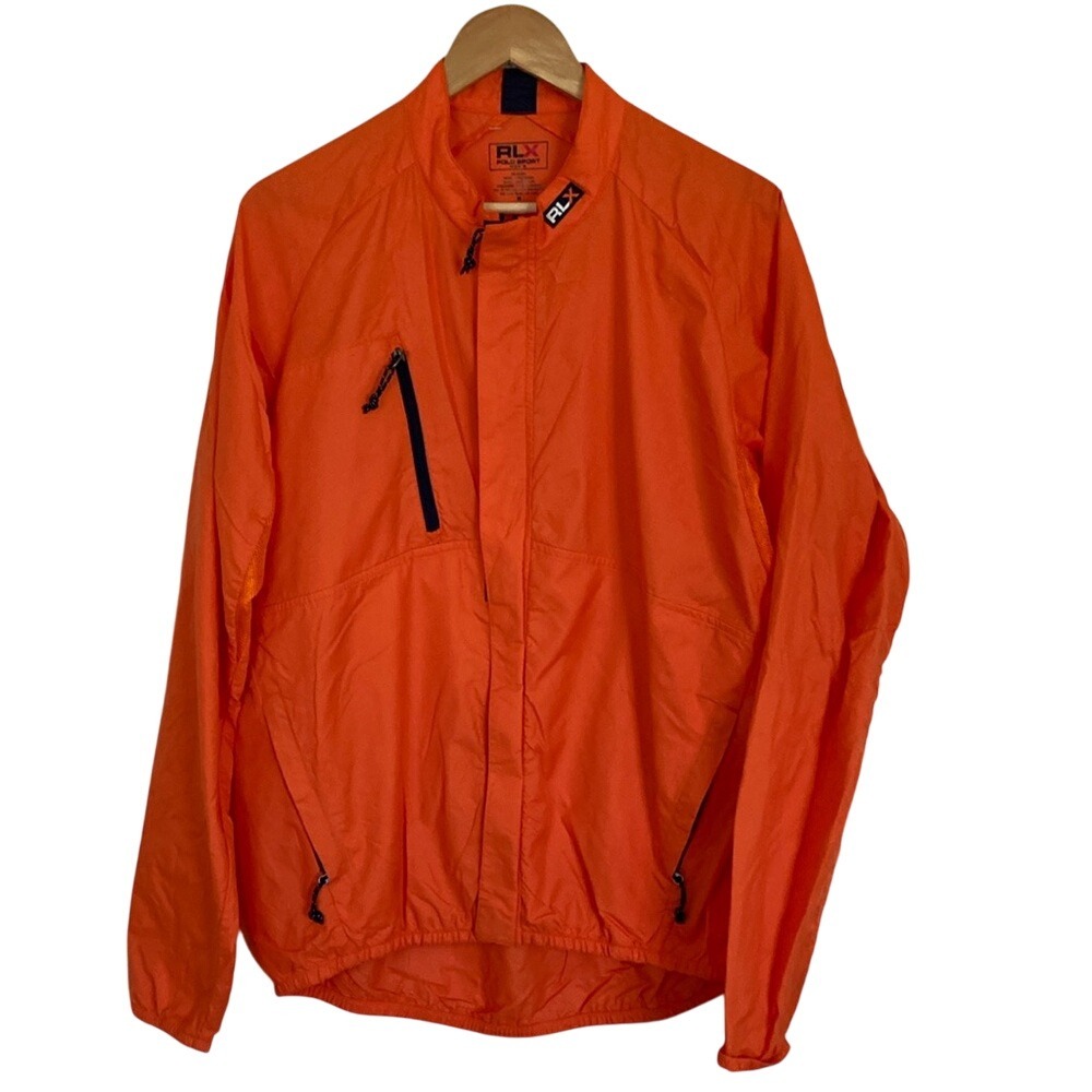 RLX Polo Sport Men's Orange Full Zip Jacket Size M Lightweight Nylon Shell